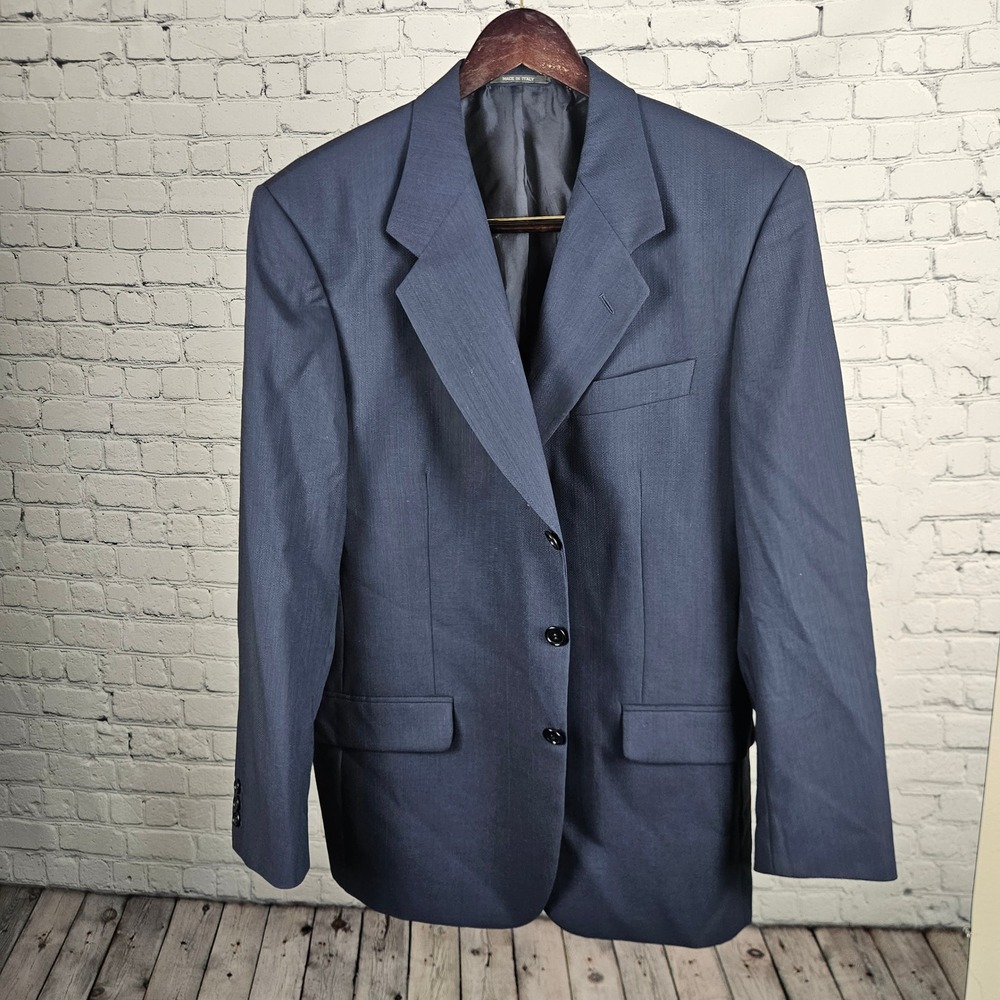 Sangiorgio Mens Navy Blue Marlane Virgin Wool 3 Button Blazer Jacket Made Italy